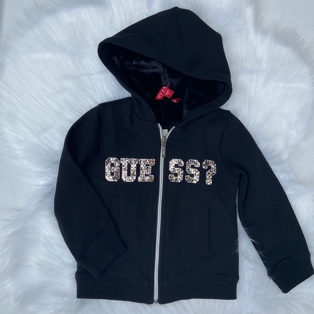 New GUESS Girls Black Hoodie SZ 2
